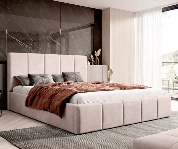 MebleMWM Łóżko tapicerowane z pojemnikiem SFG0114P | 160x200 | Welur | Beżowy