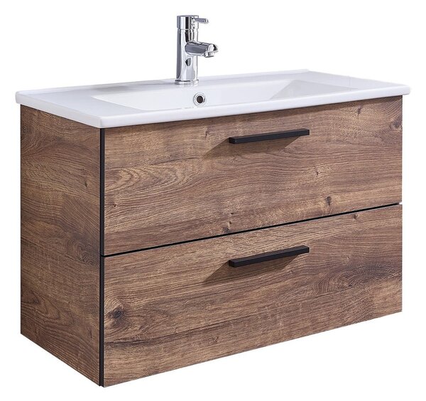 Brązowa szafka pod umywalkę bez baterii w dekorze dębu 71x51 cm Set 374 – Pelipal