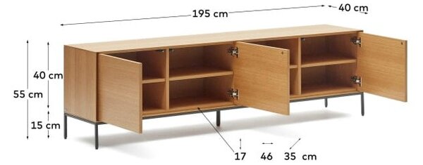 Szafka pod TV w dekorze dębu 195x55 cm Vedrana – Kave Home