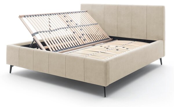 Beżowe tapicerowane łóżko dwuosobowe ze schowkiem ze stelażem 180x200 cm Lizzano – Meise Möbel