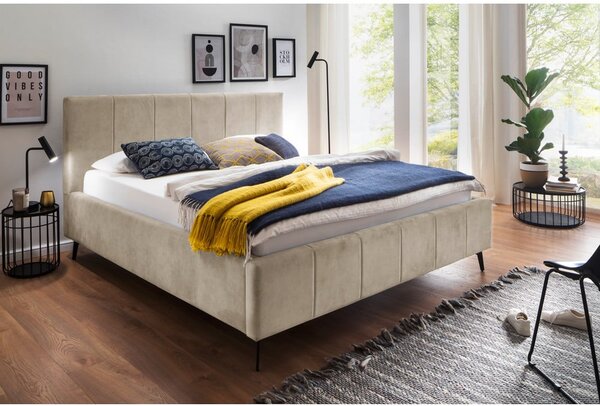 Beżowe tapicerowane łóżko dwuosobowe ze schowkiem ze stelażem 180x200 cm Lizzano – Meise Möbel