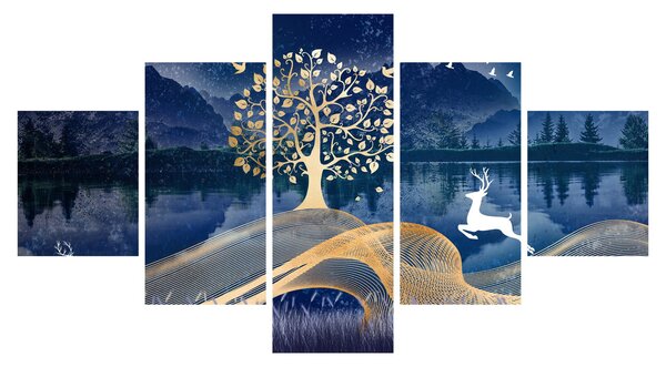 Obraz jelenia w pełni księżyca (125x70 cm)