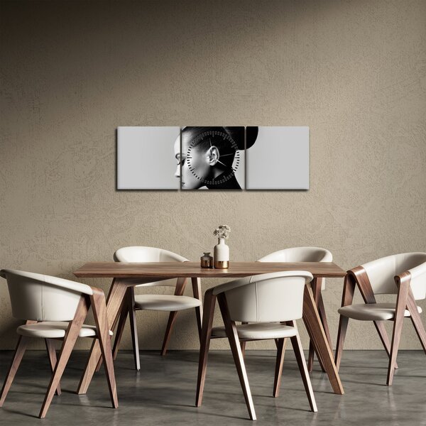 Obraz - Profil pięknej kobiety (z zegarem) (90x30 cm)
