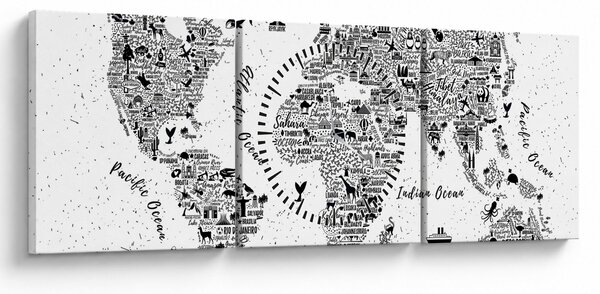 Obraz - Mapa piktogramów (z zegarem) (90x30 cm)