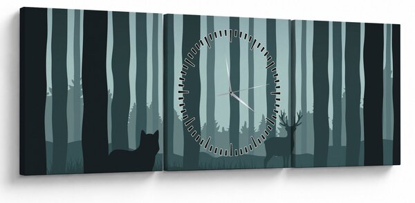Obraz - Jeleń z wilkiem w skałach (z zegarem) (90x30 cm)