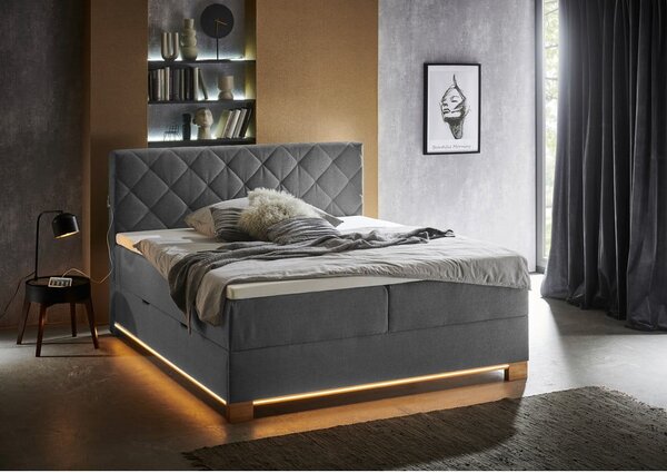 Szare łóżko boxspring ze schowkiem 180x200 cm Messina – Meise Möbel