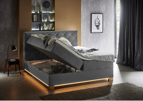 Szare łóżko boxspring ze schowkiem 180x200 cm Messina – Meise Möbel