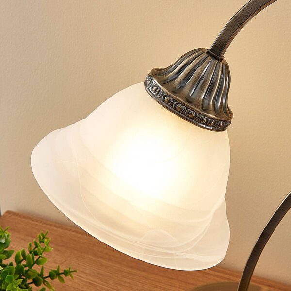 Lampa stołowa LED Mialina Lindby, brązowy / mosiężny, salon / jadalnia, szkło