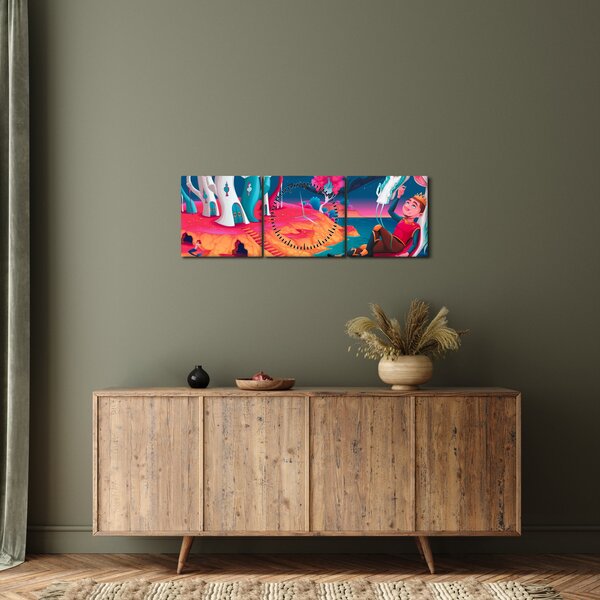 Obraz - Książę i smocza księżniczka (z zegarem) (90x30 cm)