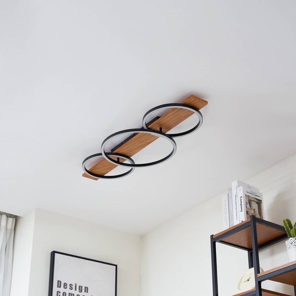 Lampa sufitowa LED Galad Lindby, możliwość ściemniania, jasne drewno, salon / jadalnia, drewno, nowoczesny