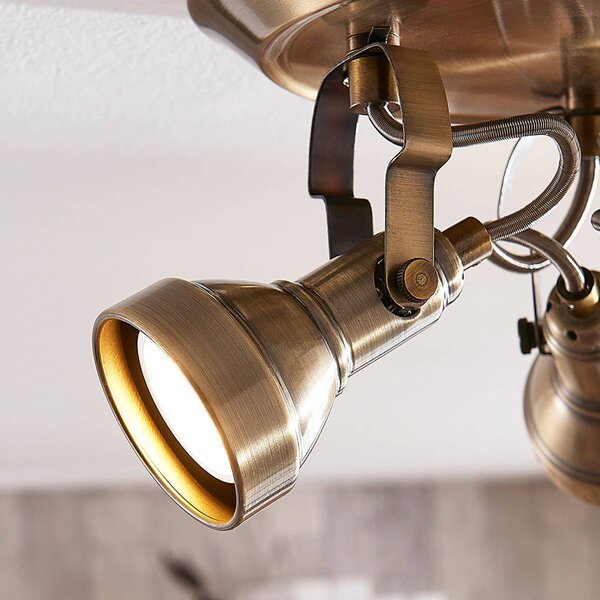 Lampa sufitowa PERSEAS Lindby, możliwość ściemniania, brązowy / mosiężny, salon / jadalnia, metal, antyczny
