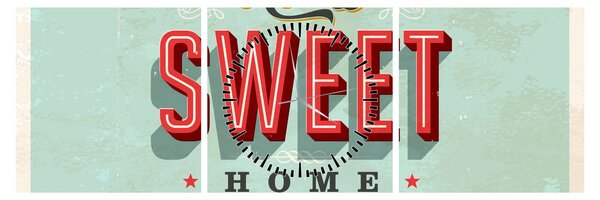 Obraz - Home sweet home (z zegarem) (90x30 cm)