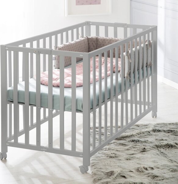 Szare łóżeczko na kółkach 60x120 cm Fold up – Roba