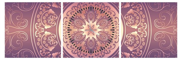 Obraz - Mandala na fioletowym gradiencie (z zegarem) (90x30 cm)