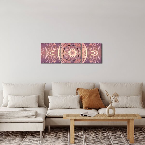 Obraz - Mandala na fioletowym gradiencie (z zegarem) (90x30 cm)