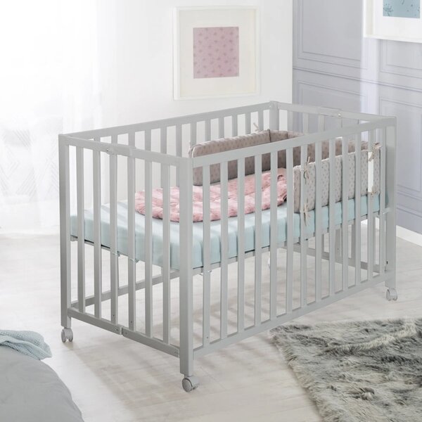 Szare łóżeczko na kółkach 60x120 cm Fold up – Roba