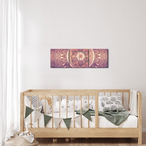 Obraz - Mandala na fioletowym gradiencie (z zegarem) (90x30 cm)