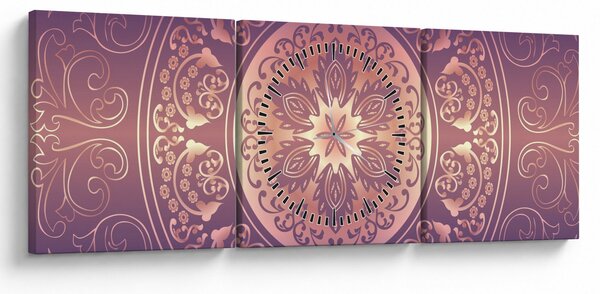 Obraz - Mandala na fioletowym gradiencie (z zegarem) (90x30 cm)