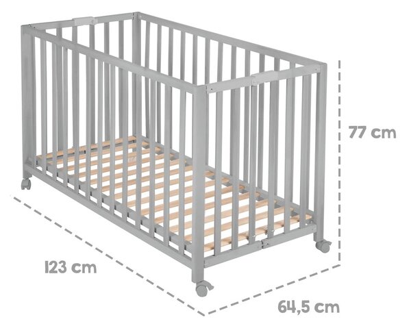 Szare łóżeczko na kółkach 60x120 cm Fold up – Roba