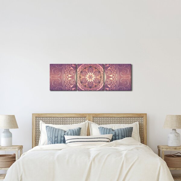 Obraz - Mandala na fioletowym gradiencie (z zegarem) (90x30 cm)