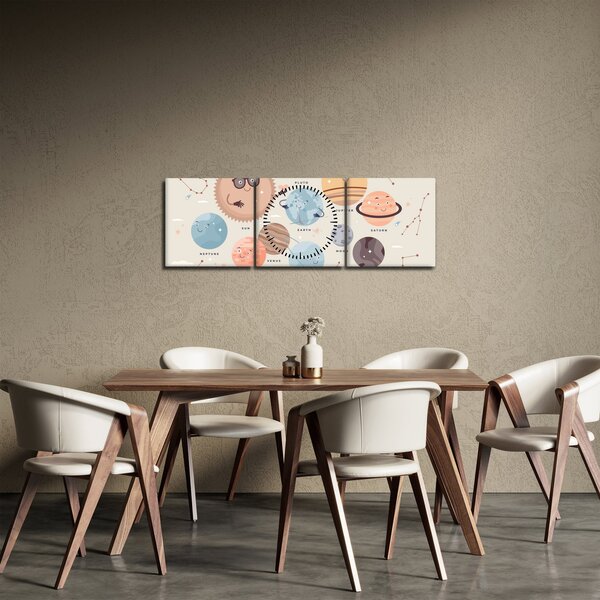Obraz - Planety z nazwami (z zegarem) (90x30 cm)