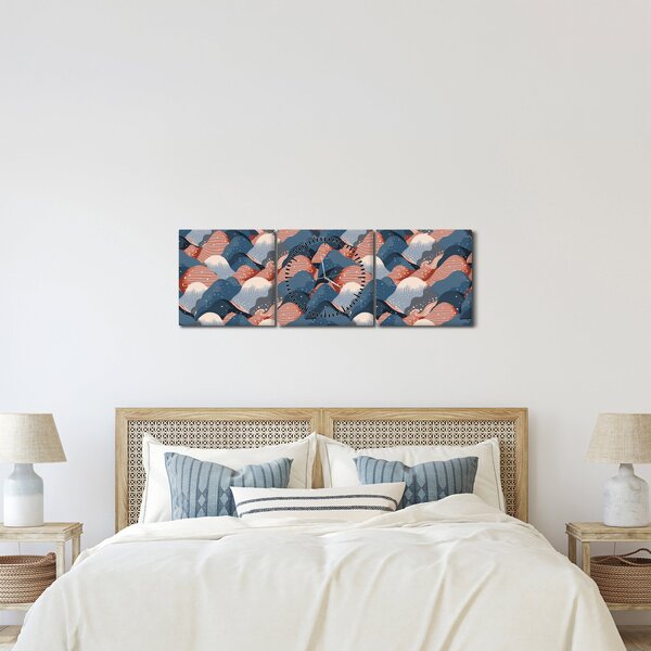 Obraz - Fale i wzgórza (z zegarem) (90x30 cm)