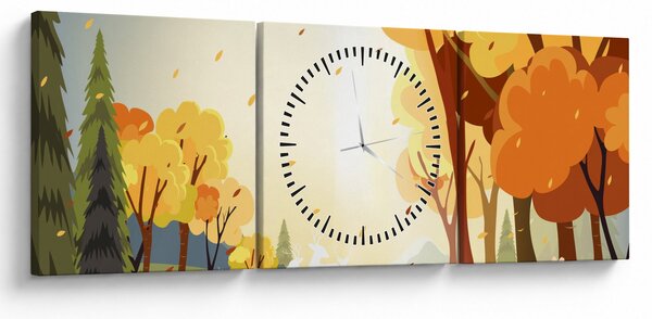 Obraz - Jesienny krajobraz, ilustracja (z zegarem) (90x30 cm)