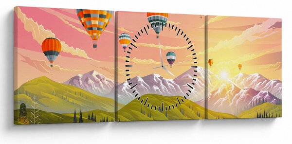 Obraz balonów nad krajobrazem (z zegarem) (90x30 cm)