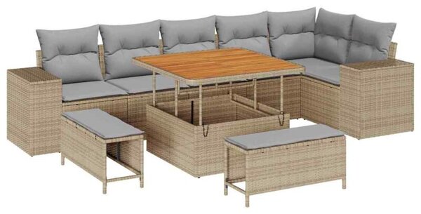 Zestaw Mebli Ogrodowych Komplet Wypoczynkowy 9-Częściowy Beżowy Rattan Na Taras Balkon Ogród