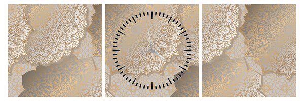 Obraz - Mandale w złotych odcieniach (z zegarem) (90x30 cm)
