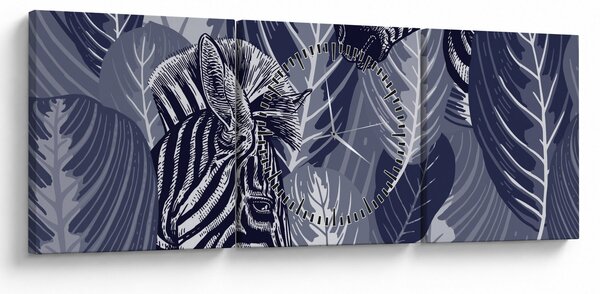 Obraz - Zebry wśród liści (z zegarem) (90x30 cm)