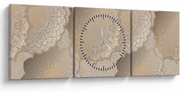 Obraz - Mandale w złotych odcieniach (z zegarem) (90x30 cm)