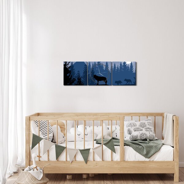 Obraz - Wataha wilków pod księżycem w pełni (z zegarem) (90x30 cm)