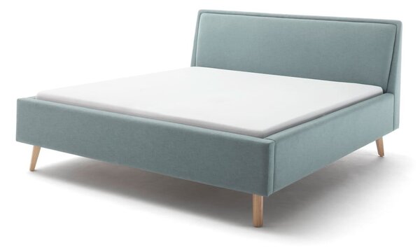 Niebiesko-szare tapicerowane łóżko dwuosobowe ze schowkiem i stelażem 160x200 cm Frieda – Meise Möbel
