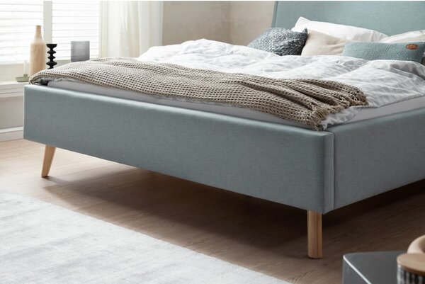 Niebiesko-szare tapicerowane łóżko dwuosobowe ze schowkiem i stelażem 160x200 cm Frieda – Meise Möbel