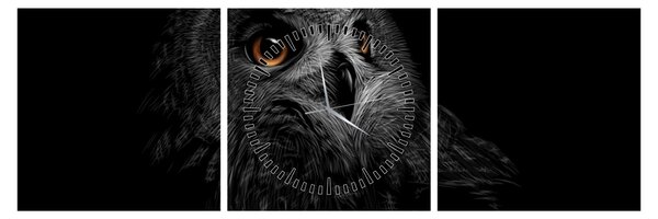 Obraz - Sowa, ilustracja (z zegarem) (90x30 cm)