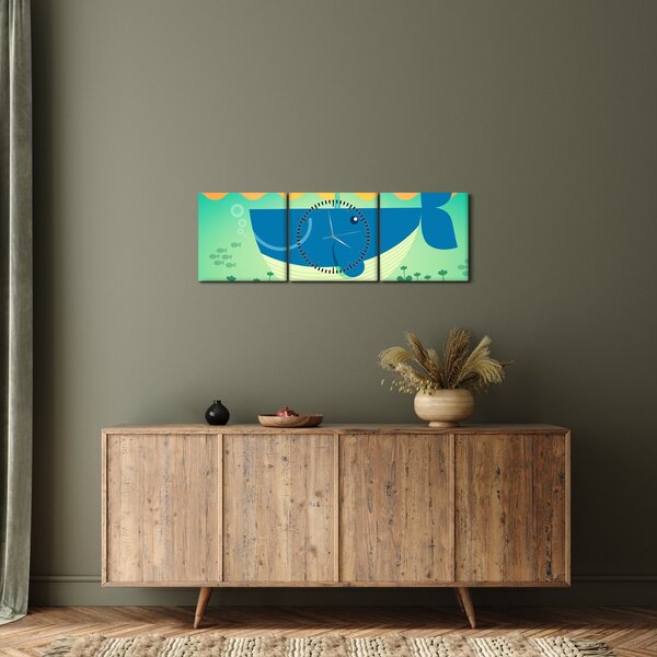 Obraz - Szczęśliwy wieloryb (z zegarem) (90x30 cm)