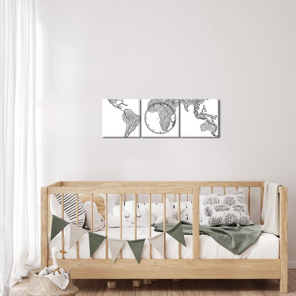 Obraz - Mapa w liniach (z zegarem) (90x30 cm)