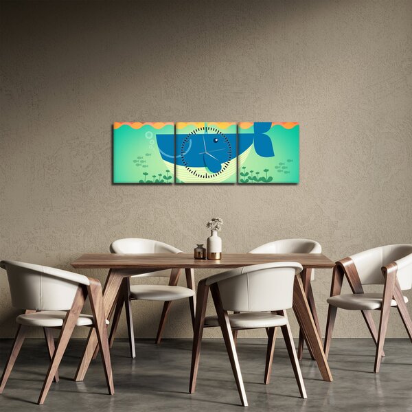 Obraz - Szczęśliwy wieloryb (z zegarem) (90x30 cm)