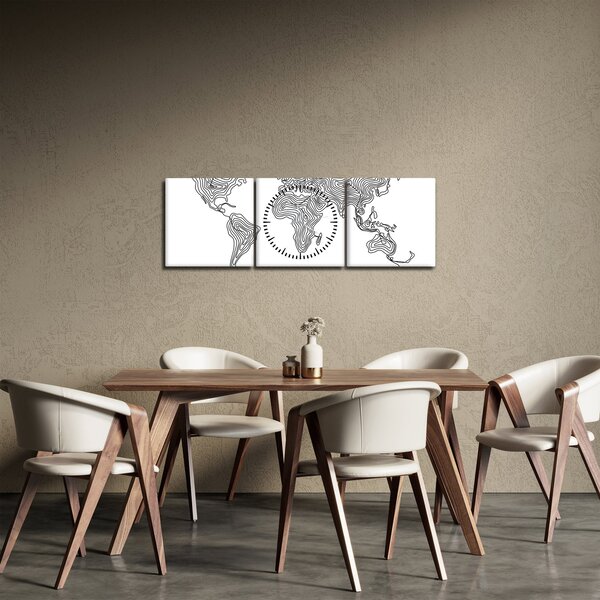 Obraz - Mapa w liniach (z zegarem) (90x30 cm)