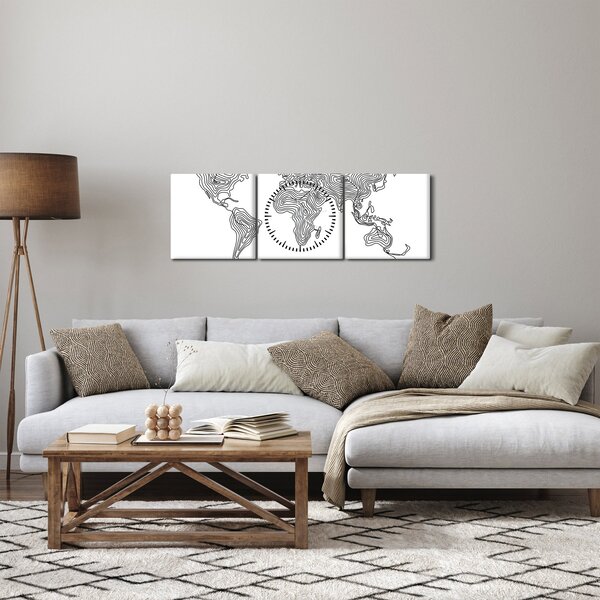 Obraz - Mapa w liniach (z zegarem) (90x30 cm)
