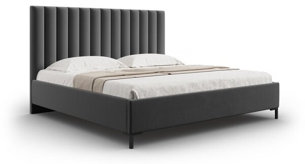 Ciemnoszare tapicerowane łóżko dwuosobowe ze schowkiem i stelażem 200x200 cm Casey – Mazzini Beds