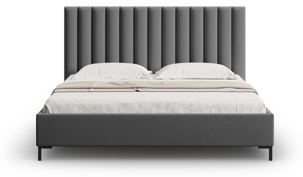 Ciemnoszare tapicerowane łóżko dwuosobowe ze schowkiem i stelażem 200x200 cm Casey – Mazzini Beds