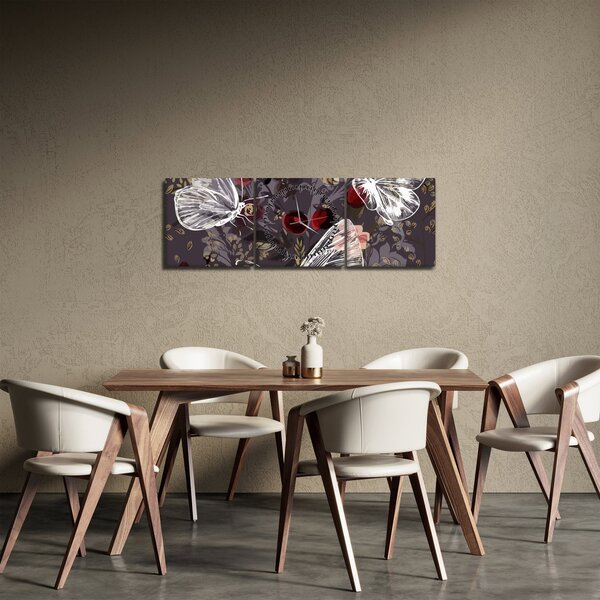 Obraz motyli (z zegarem) (90x30 cm)