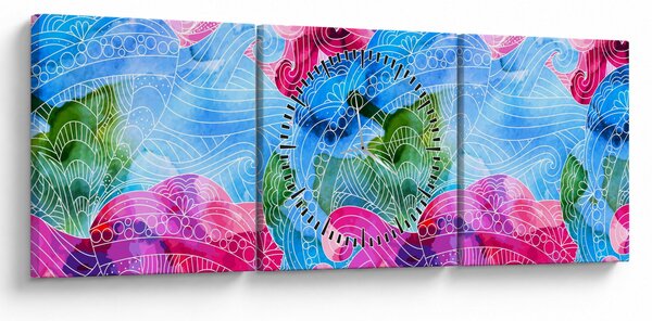 Obraz - Kolorowe fale (z zegarem) (90x30 cm)