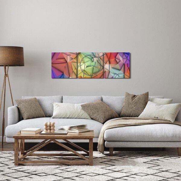 Obraz - Abstrakcja wielokątna (z zegarem) (90x30 cm)