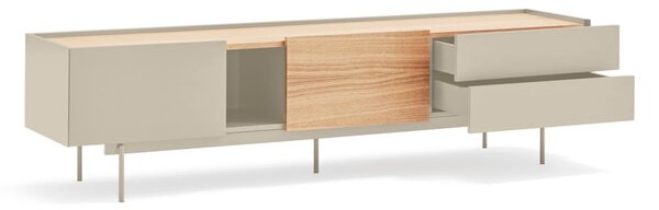 Beżowo-naturalna szafka pod TV w dekorze dębu 180x45 cm Otto – Teulat