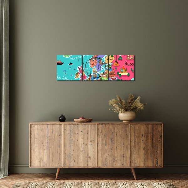 Obraz - Dziecięca mapa Europy (z zegarem) (90x30 cm)