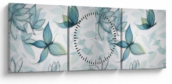 Obraz - Niebieskie motyle (z zegarem) (90x30 cm)