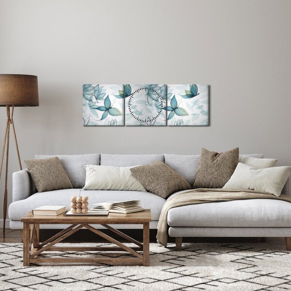 Obraz - Niebieskie motyle (z zegarem) (90x30 cm)